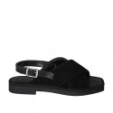 Woman's sandal in black leather and suede heel 2 - Available sizes:  44