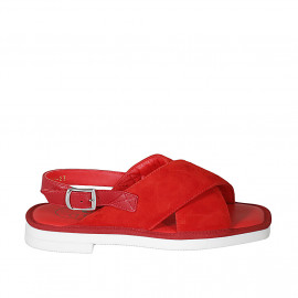 Sandale pour femmes en cuir et daim rouge talon 2 - Pointures disponibles: 33, 42, 43, 44