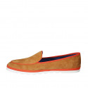 Woman's loafer in cognac brown and orange suede wedge heel 1 - Available sizes:  43, 44
