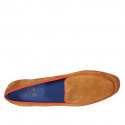 Woman's loafer in cognac brown and orange suede wedge heel 1 - Available sizes:  43, 44