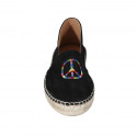 Espadrille original fabriqué en Espagne en daim noir avec logo paix multicouleur talon compensé 1 - Pointures disponibles:  42, 43