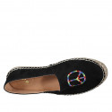 Original espadrilles made in Spain in black suede with multicolored peace logo wedge heel 1 - Available sizes:  42, 43