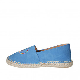 Espadrille original fabriqué en Espagne en daim bleu clair avec logo paix multicouleur talon compensé 1 - Pointures disponibles:  42, 43 2