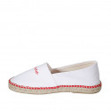 Espadrillas originali prodotte in Spagna in tessuto bianco con scritte "Peace" e "Love" arancioni zeppa 1 - Misure disponibili: 42, 43, 44, 45