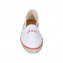 Espadrillas originali prodotte in Spagna in tessuto bianco con scritte "Peace" e "Love" arancioni zeppa 1 - Misure disponibili: 42, 43