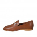 Woman's loafer with accessory in cognac brown leather heel 1 - Available sizes:  42