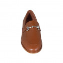 Woman's loafer with accessory in cognac brown leather heel 1 - Available sizes:  42