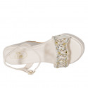 Woman's sandal in nude leather with strap, rhinestones, platform and wedge 10 - Available sizes:  33, 34, 42, 43, 44, 45, 46