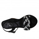 Woman's sandal in black suede with strap, rhinestones, platform and wedge heel 10 - Available sizes:  43, 44