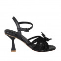 Woman's sandal with strap and rhinestones in black leather heel 7 - Available sizes:  34, 45, 46