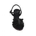 Woman's sandal with strap and rhinestones in black leather heel 7 - Available sizes:  34, 45, 46