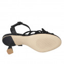 Sandale pour femmes avec courroie et strass en cuir noir talon 7 - Pointures disponibles:  34, 45, 46