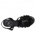 Sandalia con cinturon y estras para mujer en piel negra tacon 7 - Tallas disponibles:  34, 45, 46
