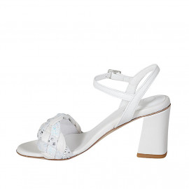 Sandale pour femmes avec courroie, strass et glitter en cuir blanc talon 7 - Pointures disponibles:  42, 44, 45, 46 2
