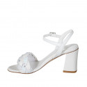 Sandale pour femmes avec courroie, strass et glitter en cuir blanc talon 7 - Pointures disponibles:  34, 42, 44, 45, 46