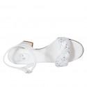 Woman's sandal with strap, rhinestones and glitter in white leather heel 7 - Available sizes:  34, 42, 44, 45, 46