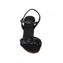 Sandale pour femmes avec courroie, strass et glitter en cuir noir talon 7 - Pointures disponibles:  34, 42, 44, 45, 46