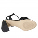 Sandalia con cinturon, estras y brillos para mujer en piel negra tacon 7 - Tallas disponibles:  34, 42, 44, 45, 46