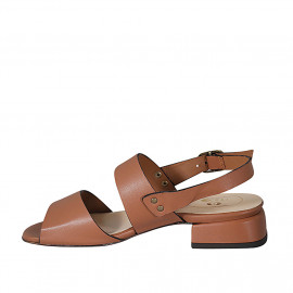 Woman's sandal in cognac brown leather with heel 3 - Available sizes:  42 2