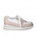 Scarpa stringata con cerniere da donna in pelle bianca e nude zeppa 5 - Misure disponibili: 42