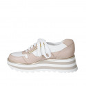 Scarpa stringata con cerniere da donna in pelle bianca e nude zeppa 5 - Misure disponibili: 42