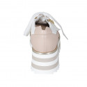 Chaussure pour femmes à lacets et fermetures éclair en cuir blanc et nue talon compensé 5 - Pointures disponibles:  42