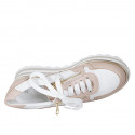 Scarpa stringata con cerniere da donna in pelle bianca e nude zeppa 5 - Misure disponibili: 42