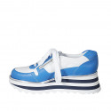 Woman's laced shoe with zippers in white and blue leather wedge heel 5 - Available sizes:  42, 44