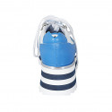 Zapato con cordones y cremalleras para mujer en piel blanca y azul cuña 5 - Tallas disponibles:  42, 44