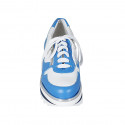 Zapato con cordones y cremalleras para mujer en piel blanca y azul cuña 5 - Tallas disponibles:  42, 44