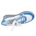 Woman's laced shoe with zippers in white and blue leather wedge heel 5 - Available sizes:  42, 44