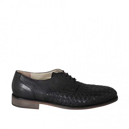 Zapato derby para hombre con cordones en piel y piel trensada negra - Tallas disponibles:  36, 46, 47, 48, 50