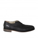 Man's laced derby shoe in black leather and braided leather - Available sizes:  36, 37, 46, 47, 48, 50
