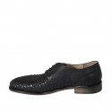 Man's laced derby shoe in black leather and braided leather - Available sizes:  36, 37, 46, 47, 48, 50