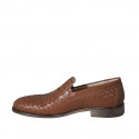 Men's loafer in cognac brown leather and braided leather - Available sizes:  37, 46, 47, 48, 49, 50