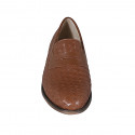 Men's loafer in cognac brown leather and braided leather - Available sizes:  37, 46, 47, 48, 49, 50