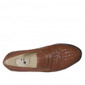 Men's loafer in tan brown leather and braided leather - Available sizes:  37, 38, 46, 47, 48, 49, 50