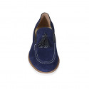 Men's loafer with tassels and elastic bands in blue suede - Available sizes:  36, 37, 38, 46, 47, 48, 49, 50