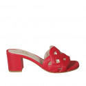 Woman's mule in red braided leather heel 5 - Available sizes:  42