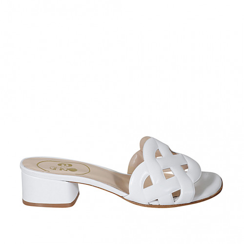 Woman's mule in white braided leather heel 3 - Available sizes:  42, 45