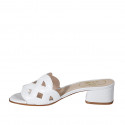 Woman's mule in white braided leather heel 3 - Available sizes:  42, 45