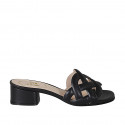 Woman's mule in braided black leather heel 3 - Available sizes:  42
