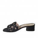 Woman's mule in braided black leather heel 3 - Available sizes:  42