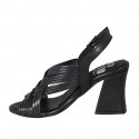 Woman's braided sandal in black leather heel 7 - Available sizes:  32, 42