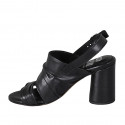 Woman's sandal in black leather heel 7 - Available sizes:  32, 33, 34, 43, 44, 45