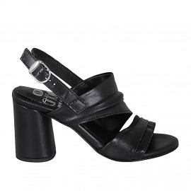 Woman's sandal in black leather heel 7 - Available sizes:  32