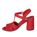 Sandalia con cinturon para mujer en gamuza roja tacon 7 - Tallas disponibles:  32, 33, 42, 43