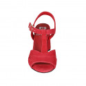 Woman's strap sandal in red suede heel 7 - Available sizes:  32, 33, 34, 42, 43, 44, 45