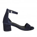 Woman's open shoe with strap in blue suede heel 5 - Available sizes:  42, 43, 44, 45