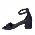 Woman's open shoe with strap in blue suede heel 5 - Available sizes:  42, 43, 44, 45